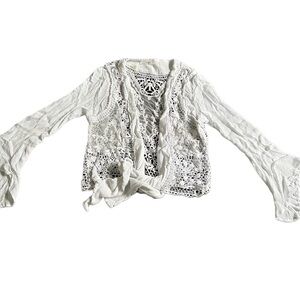 GUESS WHITE LONG SLEEVE LIGHTWEIGHT CARDIGAN WITH OPEN LACE/MESH BACK SIZE XS